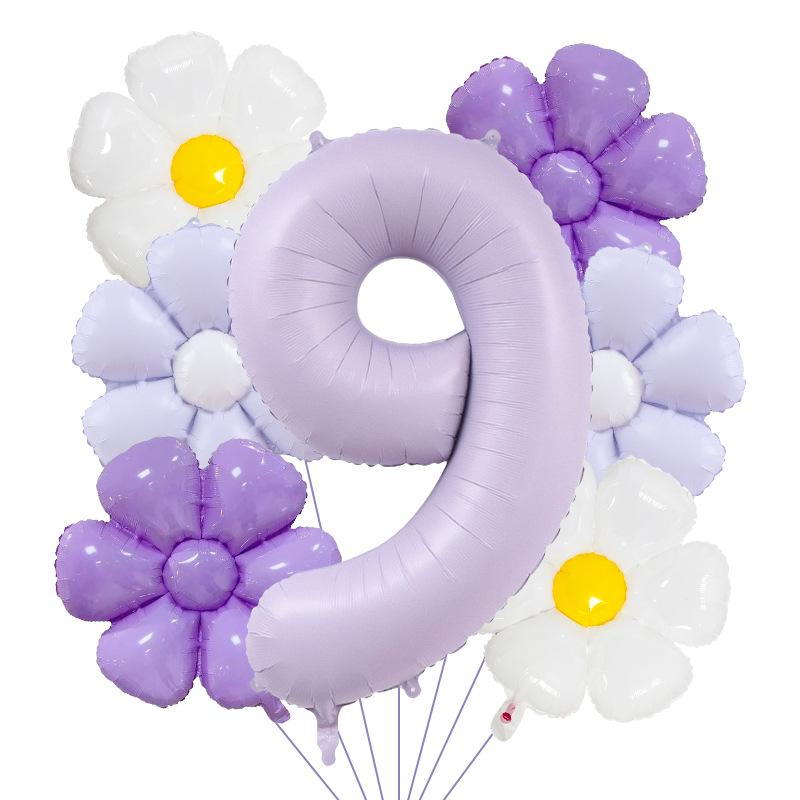 7pcs Matte Finish Daisy Balloon Number Wedding Decor Birthday Party Decoration Aluminum Foil Balloon Baby Shower Decorations