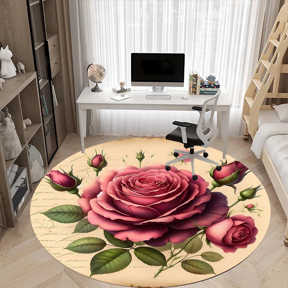 1pc Rose Bouquet Carpet for Office Non-Slip, Round Carpet, Soft & Comfortable, Carpet for Office, Lightweight Round Floor Mat