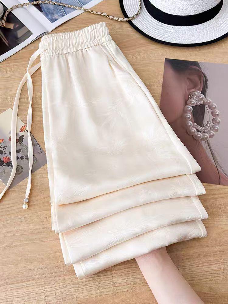 2025 New Style Petite Women's Satin Wide-Leg Pants with Elastic Waist