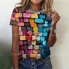 3D color stone print women's T-shirt summer fashion casual loose T-shirt oversized short sleeved round neck top design clothing