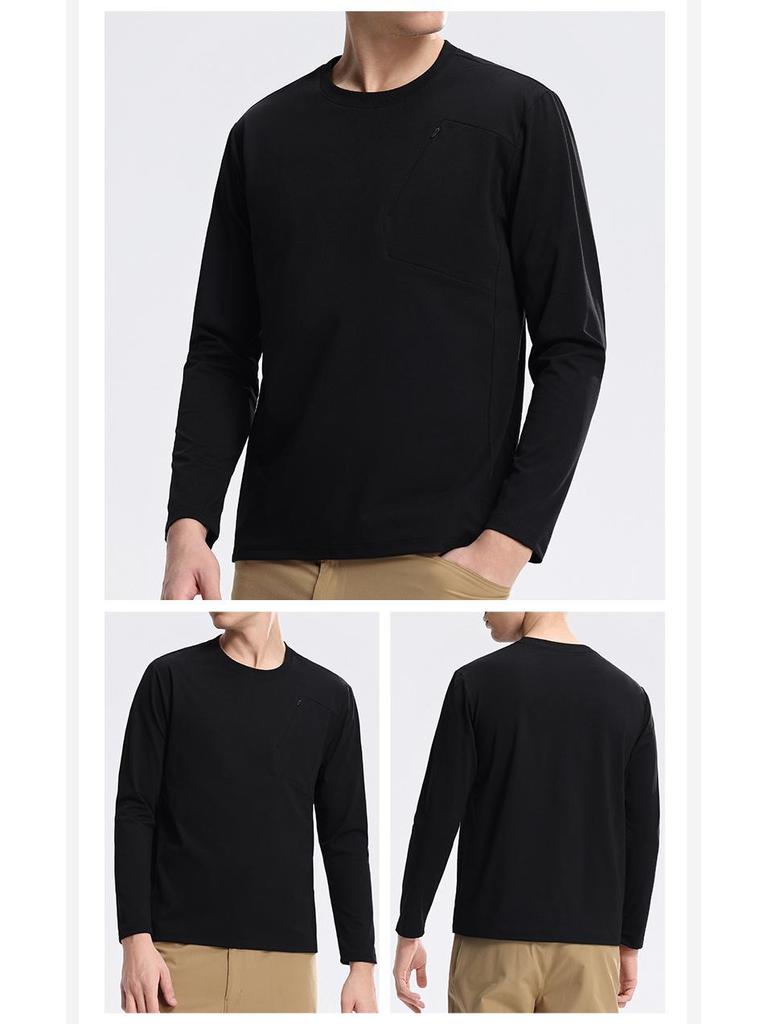 Herr Andningsbar Snabbtorkande Långärmad Rundhals T-shirt för Vår Utomhusvandring