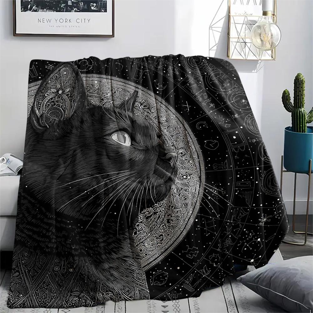 Black Cat Print Flannel Blanket, High Quality Comfortable for All Seasons, Home Decor, Warmth and Comfort, Perfect for Christmas Gifts