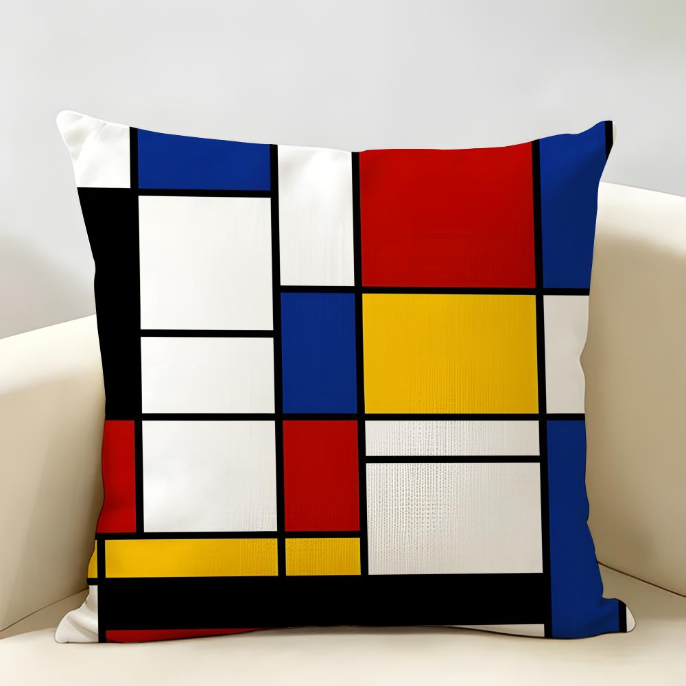 Abstract Painting Piet Mondrian Art Cushion Cover Natural Linen Organic Fabric Double-Sided Printing Breathable For Home Decor