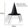 Halloween Witch Hat with Mesh, Rose, Feather, Pumpkin, and Star Design