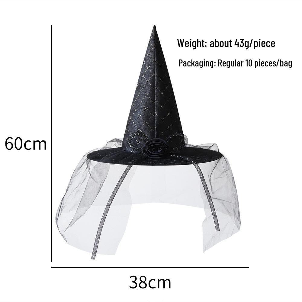 Halloween Lace Veil Pointed Witch Hat - Costume Prop Headwear