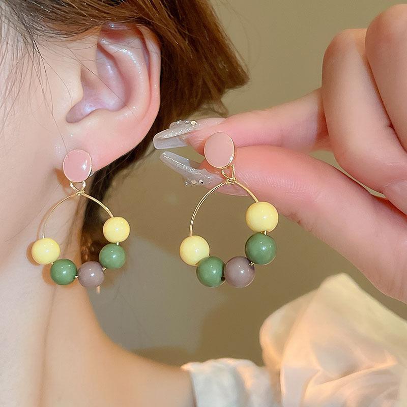 French Retro Round Flat Resin Tassel Earrings Earrings Fashion Versatile Earrings