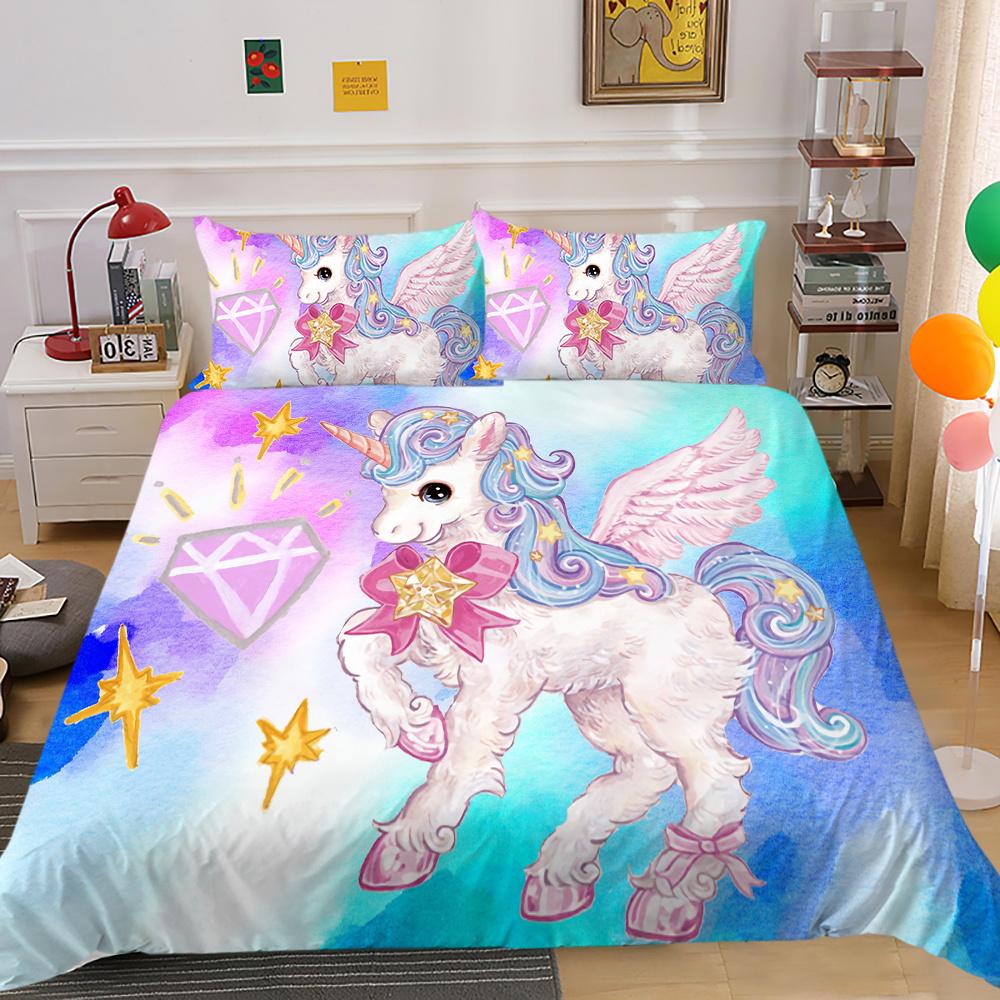 2023 Nový styl Unicorn Printing 3D ložní oblek 100% polyester Ložnice Dekor z mikrovlákna Pohodlný luxusní povlak na přikrývku