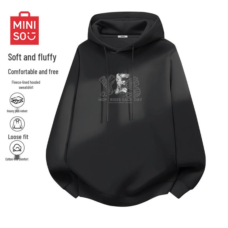 MINISO Men's American Retro Heavyweight Fleece Lined Hooded Sweatshirt