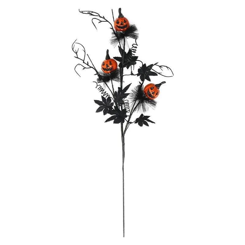 Halloween Scary Decoration Black Pumpkin Stem Bouquet Party Decor Spooky Holiday Atmosphere Floral Arrangement