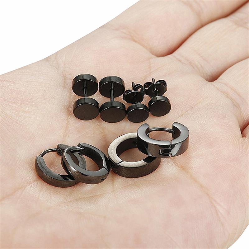 4Pair Punk Stainless Steel Screw Halter Gothic Stud Earrings For Women Men Street Pop Hip Hop Rock Hypoallergenic Earrings