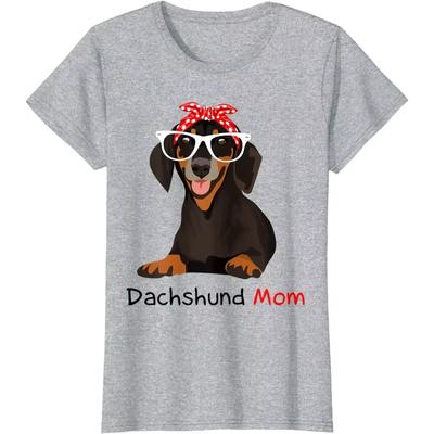 Dackel Mom Bandana Damen Dackel Hund T-Shirt Lässige Baumwolle Täglich Vier Jahreszeiten Vintage T-Shirt Tees Streetwear