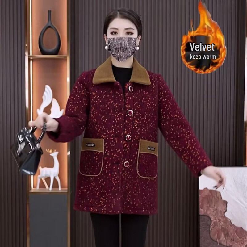 

Stylish Plaid Mid-Length Coat for Middle-Aged and Elderly Women - Autumn/Winter Collection 4XL красный
