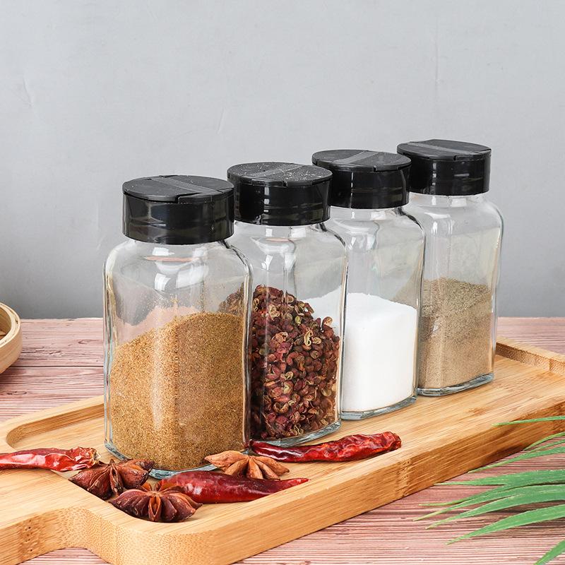 1PC Transparent Seasoning Bottle Salt And Pepper Bottle Black Lid Seasoning Bottle Kitchen Supplies Glass Seasoning Bottles