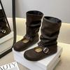 One-pedal medium boots women's autumn new short boots belt buckle thick-soled round head sleeve fashion boots