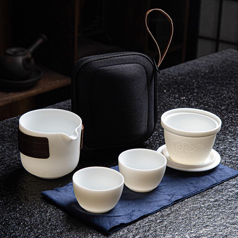 Yangzhi Jade Cloud Travel Set White Porcelain Brewing Quick Cup One Pot Two Three Cups Small Gift Portable Tea Bag