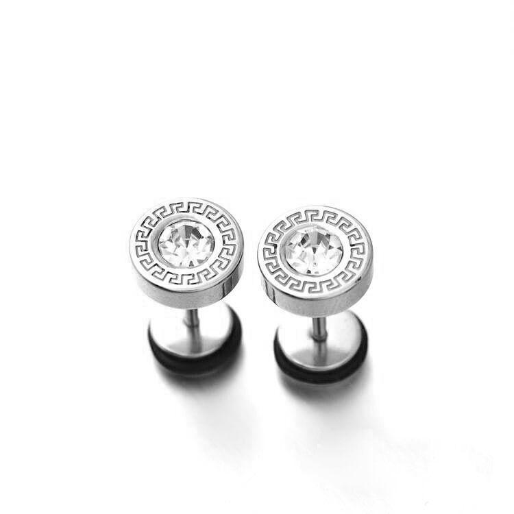 Unisex Trendy Retro Round Great Wall Diamond-Studded Stainless Steel Earrings