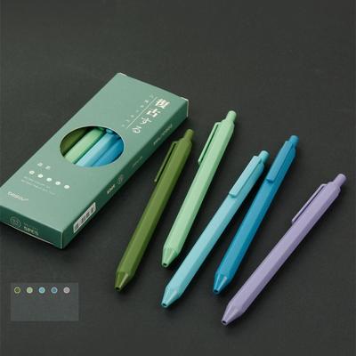 5pcs Retro Color Ink Retractable Gel Pens Set Click Type Hexagonal Barrel Dairy Writing Journal Marker Office School