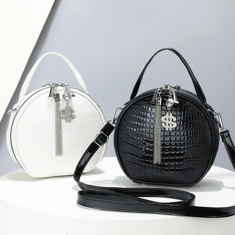 New Popular Bright Leather Small Round Bag Fashion Versatile Round Women's Handbag High Quality One Shoulder Crossbody Bag