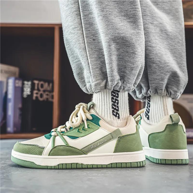 2024 Men's Trendy Versatile Vulcanized Shoes Personalized New Lace Up Sports Shoes, Green Canvas Casual Shoes Designer Shoes Men
