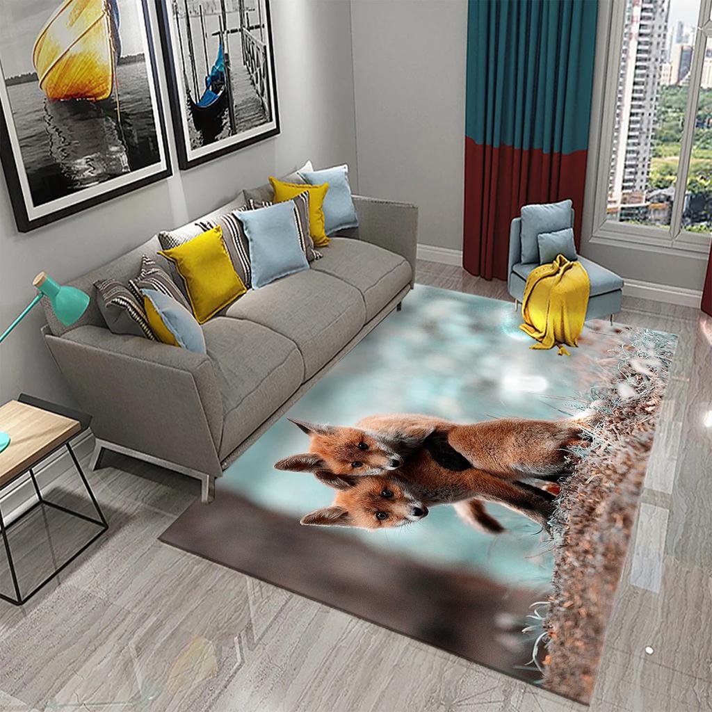 3D Lovely Fox Carpets Cute Wild Animals Mat for Living Room Bedroom Kitchen Area Rug Child Home Decor Carpet Kids Room Play Mat