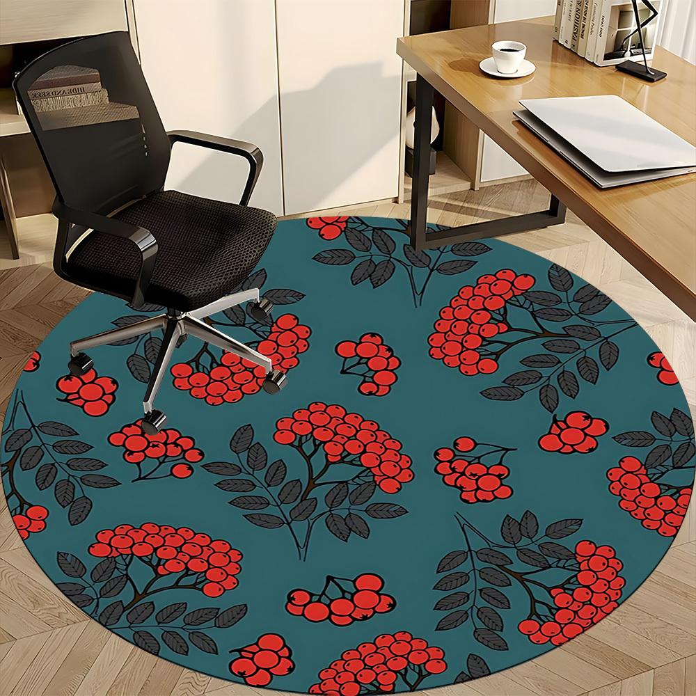 1pc Rustic Berries Office Round Area Rug, Indoor Mat Suitable For Office, Under Office Chairs Bedroom Living Room Home Decor, Room Deco180