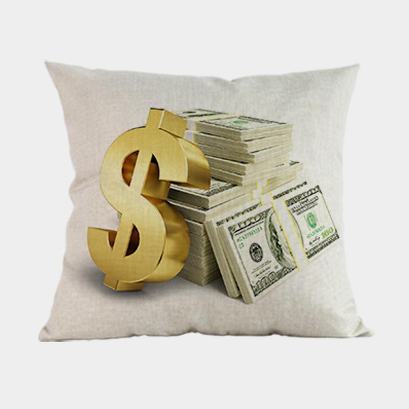 

New US Dollar Decorative Sofa Throw Pillows 18 inches Square Linen Cotton Money Print Ofiice Chair Seat Cushion Cover Home Decor 45x45cm 18x18in