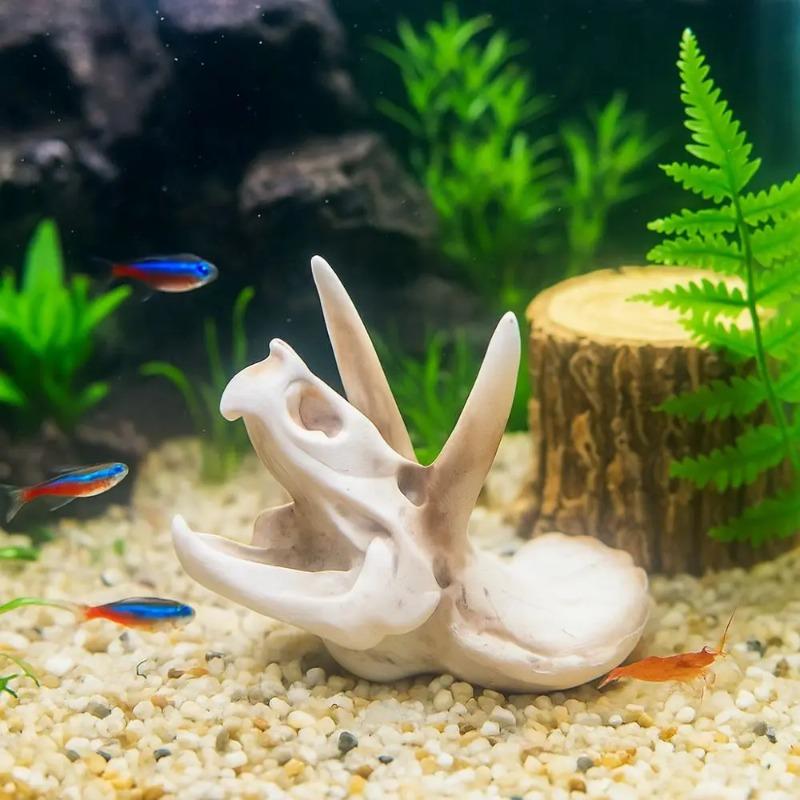 Resin Dinosaur Skeleton Simulated Lifelike Dinosaur Head Skull Ornament Decorative Fish Tank Ornament Terrarium