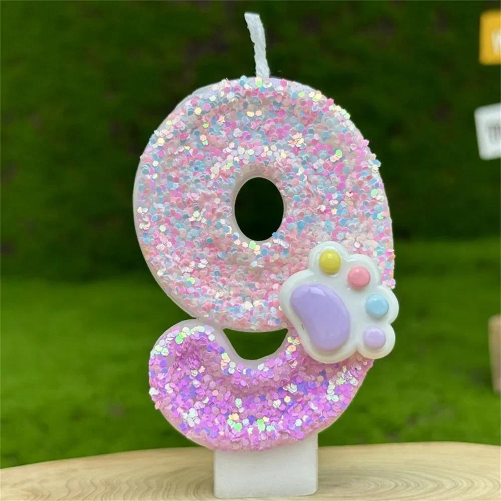 Birthday Number Candles Cake Decorating Glitter Pink Claw Theme Number Candles Cake Topper Birthday Party Cake Decoration Gift