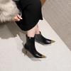 Women Pointed Stiletto Heel Ankle Boots 2025 New European Style Metal Toe Black Gold Sexy Boots