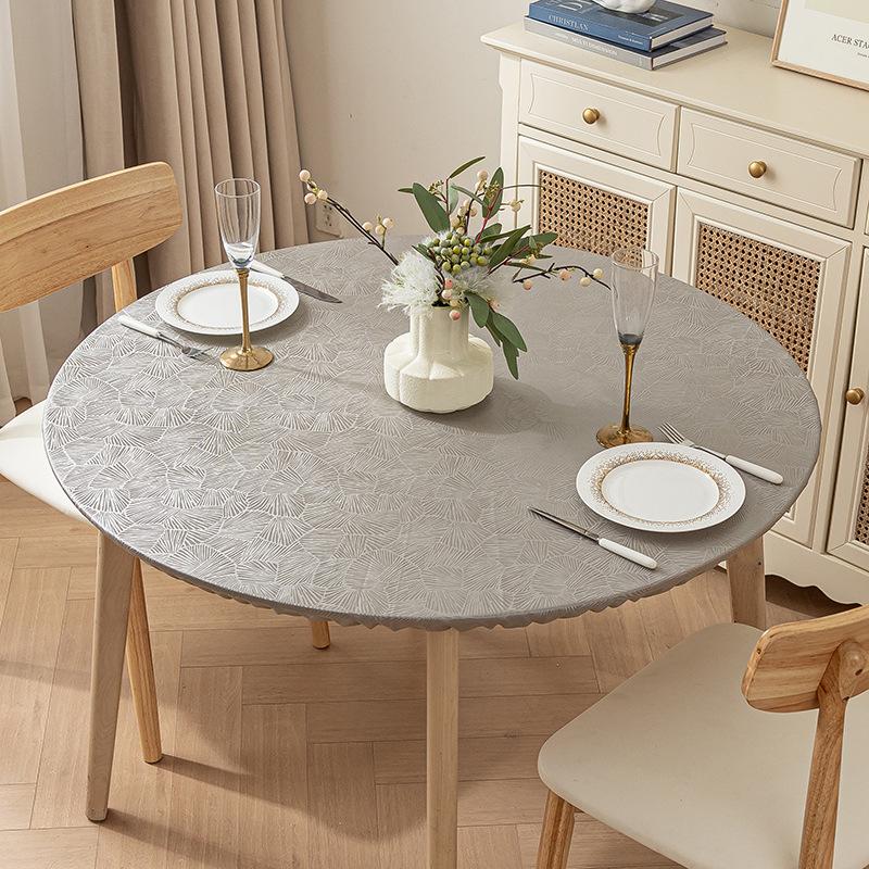 Non-Slip Waterproof Round Table Cover: Elastic, Oilproof, Anti-Scalding, Wash-Free Tablecloth for Dining Tables.