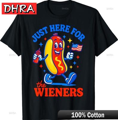Just Here for The Wieners Funny Hot Dog 4th of July Unisex TShirt Colorful Casual Trendy Tops Clothing for Unisex TShirt Adult
