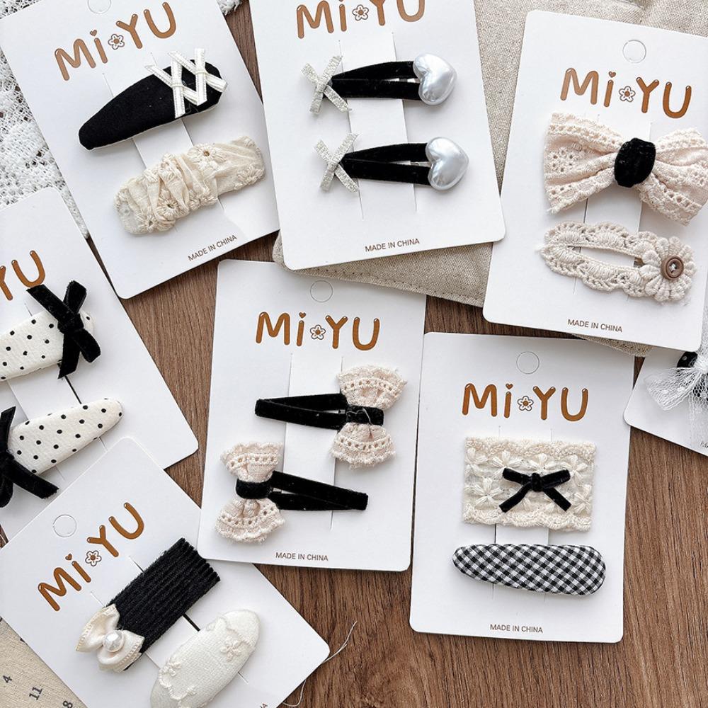 2Pcs/lot Lace Cloth Hair Clips Plaid Design Bangs Clips Sweet Princess Headdress  Hair Accessories