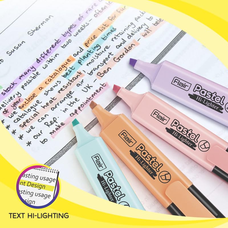 Flair Pastel 5 Shades Highlighter Pack of 1 | Quick Dry, Smudge Proof, Non-Toxic Ink for School, Office & Journaling