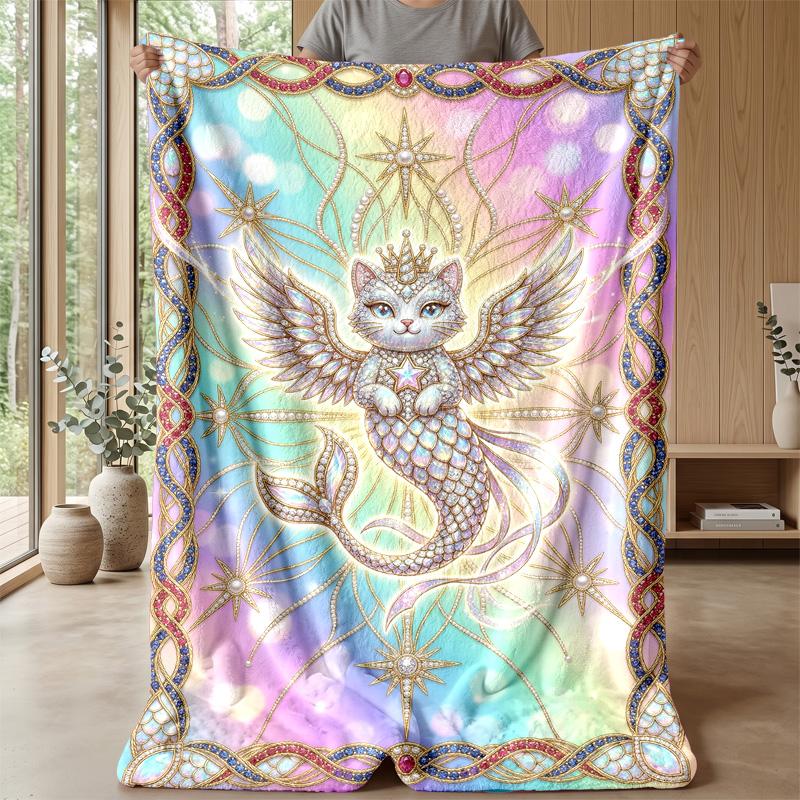 Jeweled Unicorn with Stars Theme Blanket Lightweight Warm Flannel Blanket Decorative Throw Blanket for Home Decoration