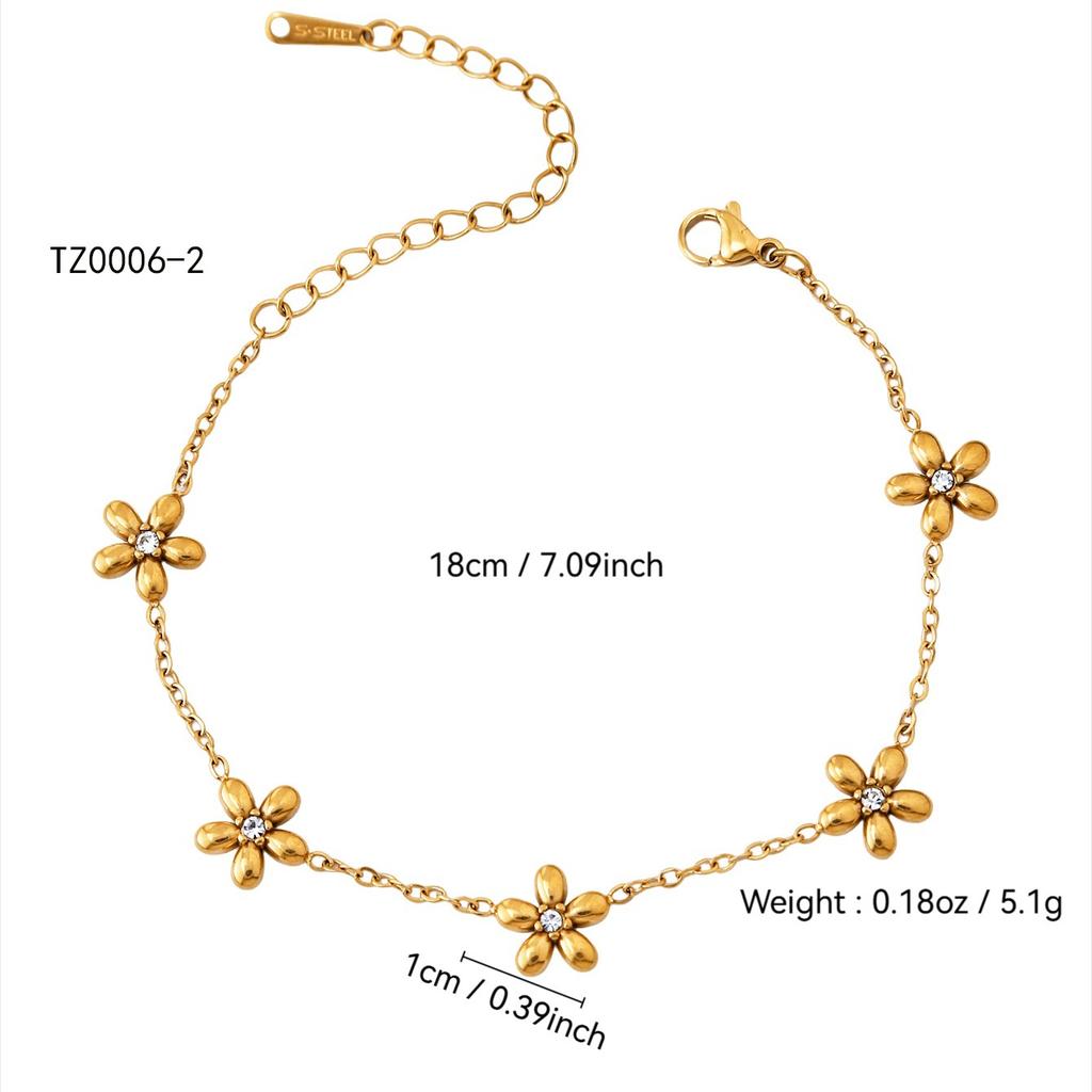 Fashionable And Elegant Temperament Old Money Style Stainless Steel Plated 18K Gold With Diamonds Flowers Zircon Set For Women