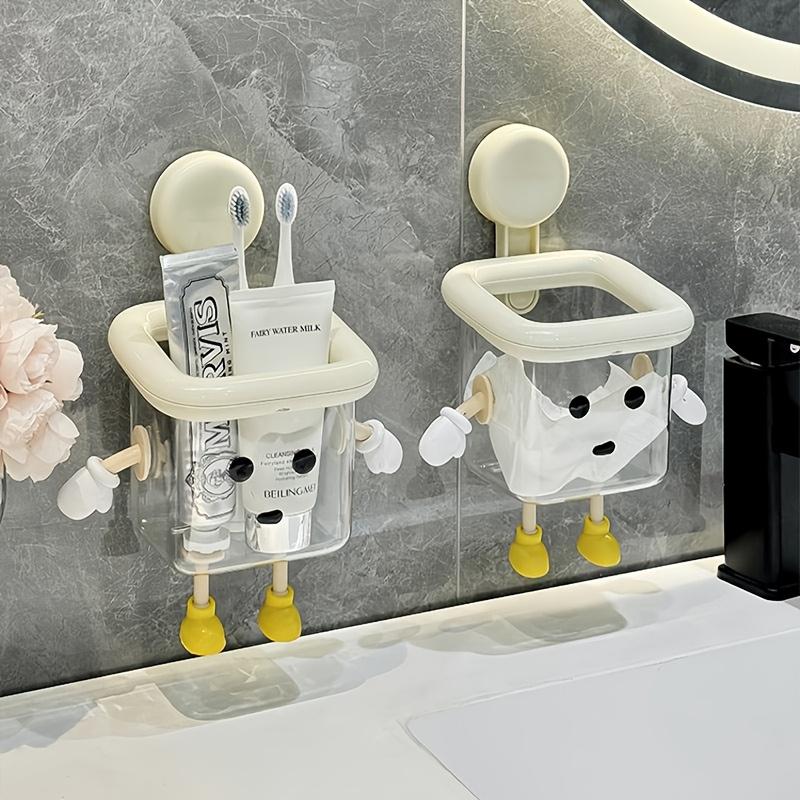 2 Cute Toothbrush Holders Household Wall-Mounted Punch-Free Suction Cup High-End Multi-Functional Transparent Storage Box