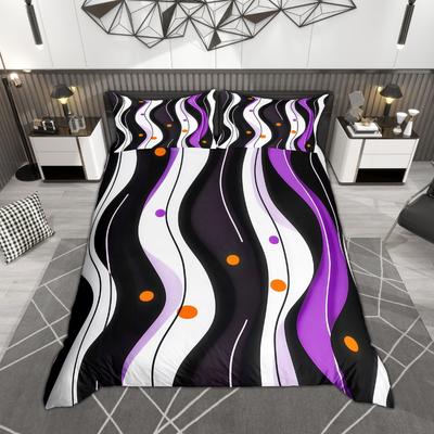 Homewish Geometric Stripe Duvet Cover Set, Modern Abstract Art Bedding Set, Contemporary Striped Bed Set