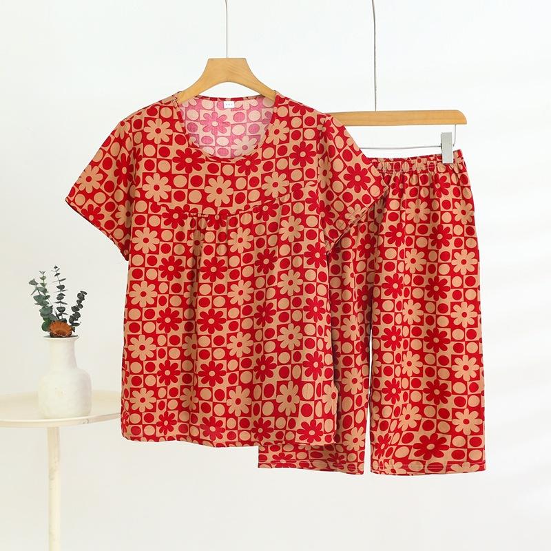 Summer Short-sleeved Home Wear Set, Women's Thin Round-neck Top, Shorts, Two-piece Loose Pajamas
