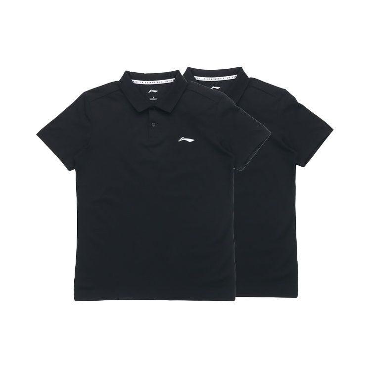 Li-Ning Fitted Sports Solid Color Polo Shirt Men tops Black APLQ045-1