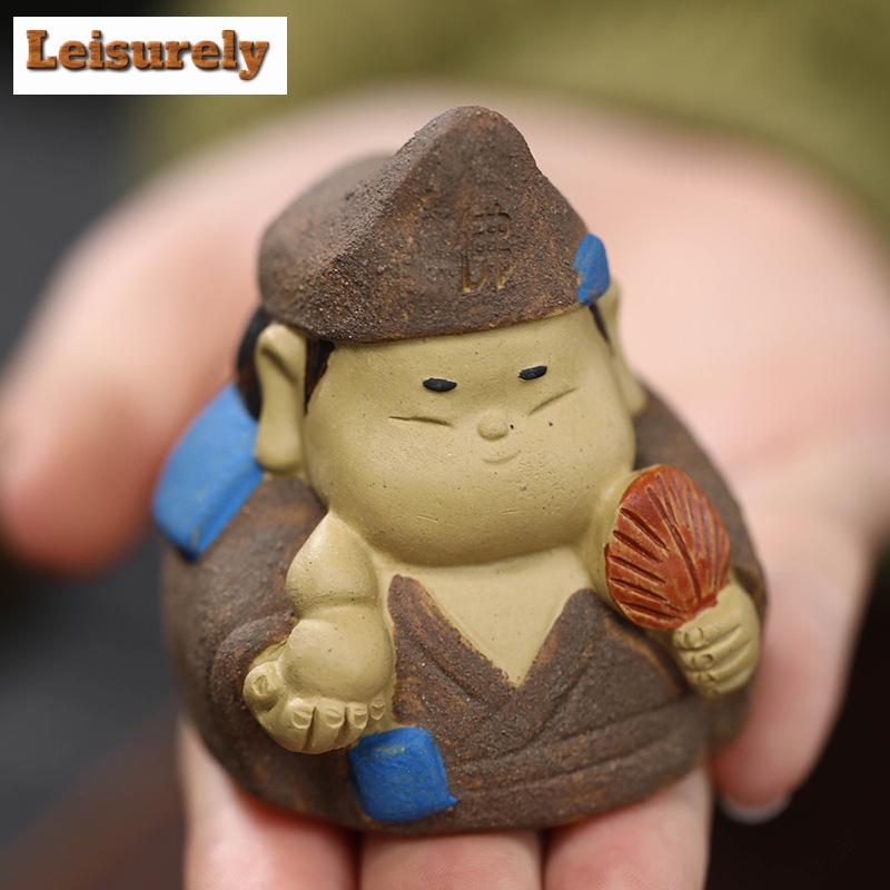 Zen Purple Clay Character Tea Pet Handmade Monk Jigong Buddha Tea Figurine Japanese Tea Ceremony Tea Statue Teaset Ornaments