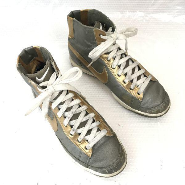 Nike Blazer MID High Cut Sneakers Silver Gold Size 23.5cm(USED)