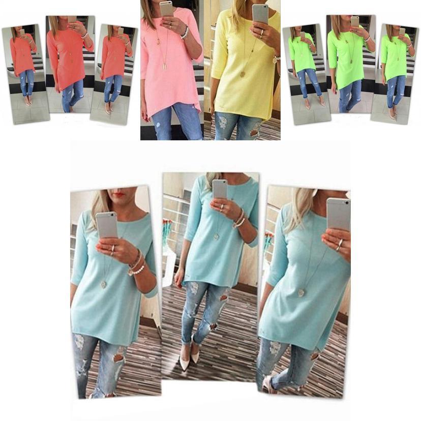 Elegant Women's Fashion Loose Medium Sleeve T-shirt Spring Blouse Casual Cotton Shirt
