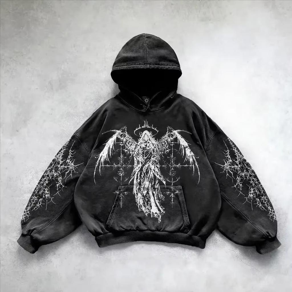 Purple Inferno Dragon Graphic Hoodie Women Oversized Vintage Goth Streetwear Long Sleeve Pullover Sweatshirt Gothic Casual Daily Outfit Harajuku Style