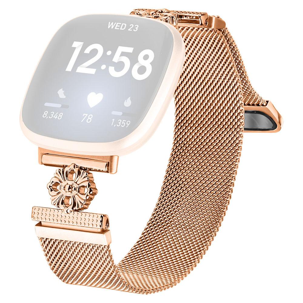 For Fitbit Versa 3/Sense Milanese Band Flower Stainless Steel Magnetic Mesh Watch Strap