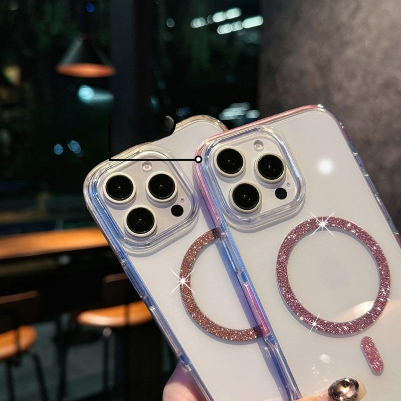 Applicable To IPhone17ProMax Flash Powder Magnetic Suction Phone Case Transparent Apple 16 High End Sense 15 Anti Fall Protection Case