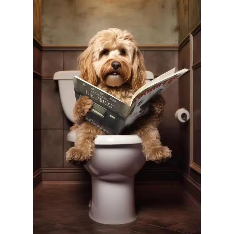 Canvas Print Wall Art for Pet Lovers,for Home Decor Bedroom,Kitchen,Living Room,Bathroom, Hotel 1pc Playful Dachshund On Toilet
