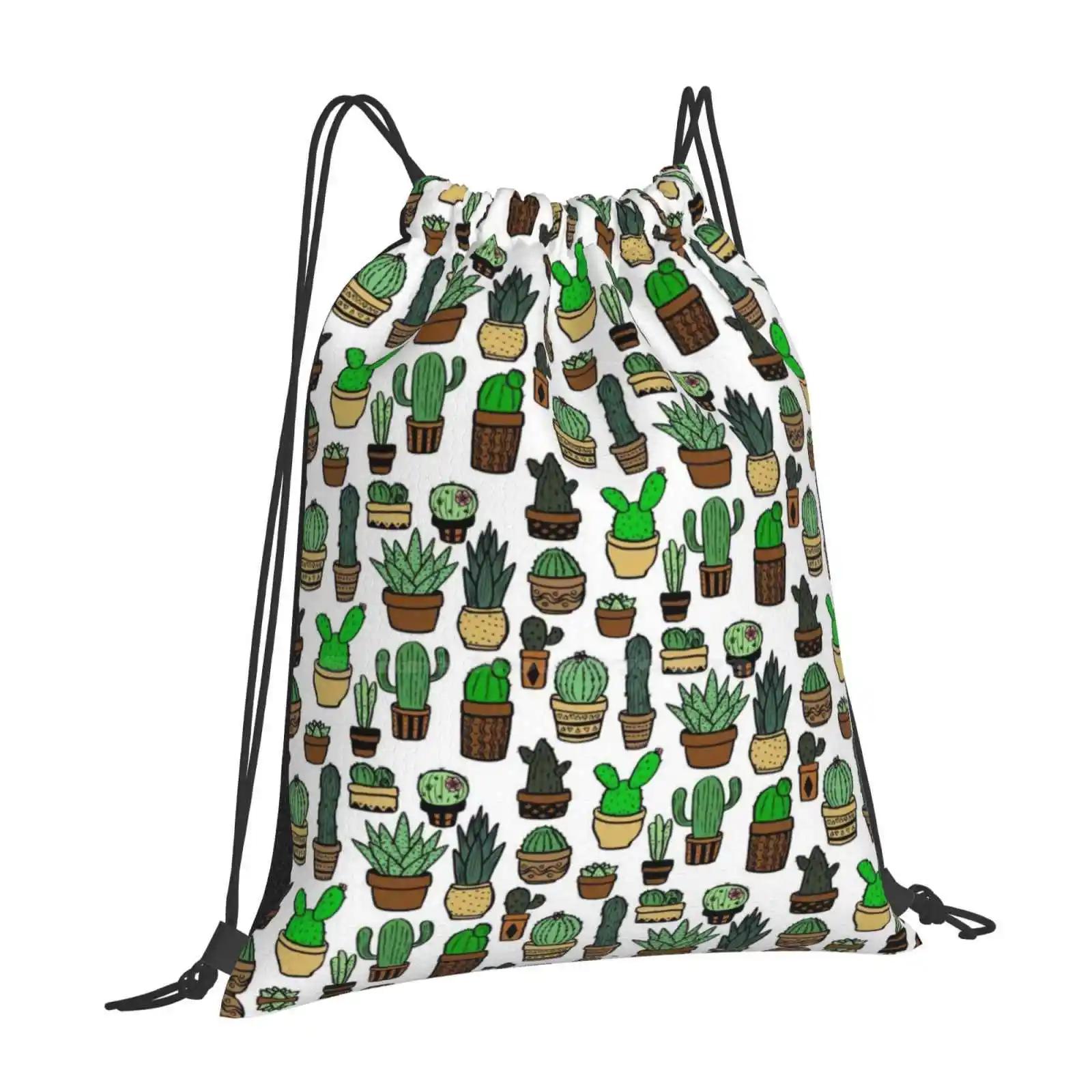 Cactus Pattern School Bags Travel Laptop Backpack Succulent Cactus Plant Garden Nature Pattern Green Brown OneSize