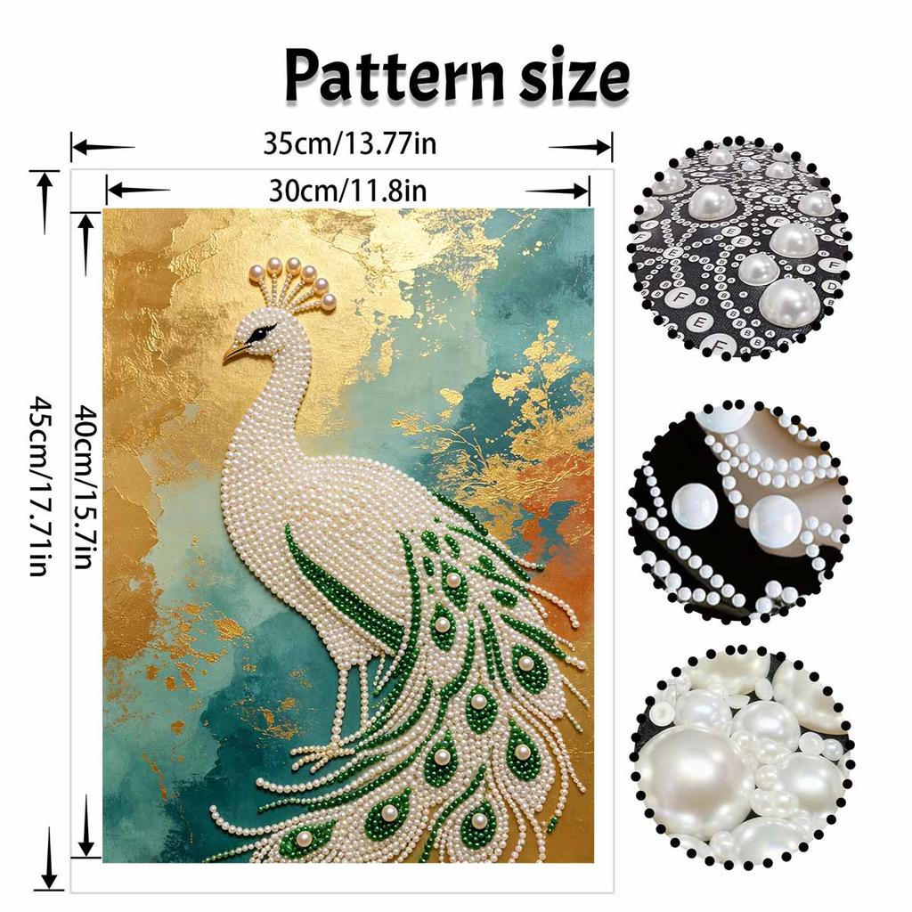 DIY Pearl Gem Elegant Peacock Pattern Shining Bead Craft Art Home Wall Ornament Simple Unframed Room Decoration Art Modern Style Wall Decor