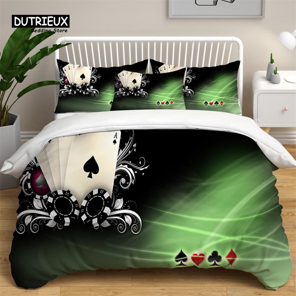 Soft Poker Bedding Set Retro Player Card Game Tarot Print Duvet Cover For Kids Boys Girls Teens Geometric Pattern Pillow Shams