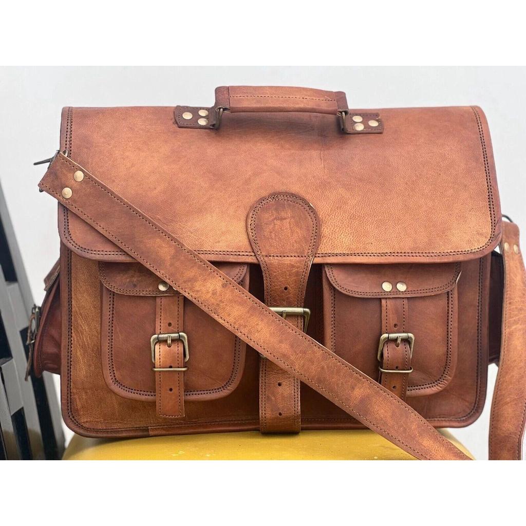 Men's Leather Messenger Satchel Briefcase Shoulder Biggest Laptop Bag